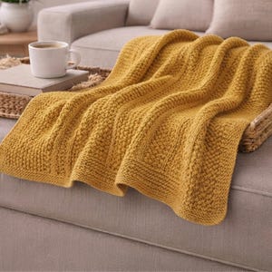 Easy Crochet Blanket Pattern PDF, Chunky Afghan Throw Tutorial, Mustard Yellow Bedspread Chart, Boho Farmhouse Decor, Lavender Loop Cozy