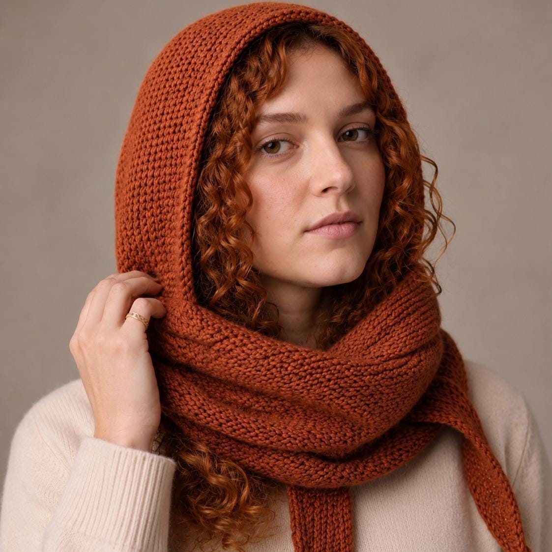 手編み|ソフィーフード　テラコッタ　オレンジ Crochet sophie hood - Etsy 日本