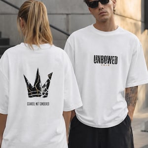 Unbowed Vale Tee | Crown graphic, Scarred Not Conquered text, Inspirational unisex Tee