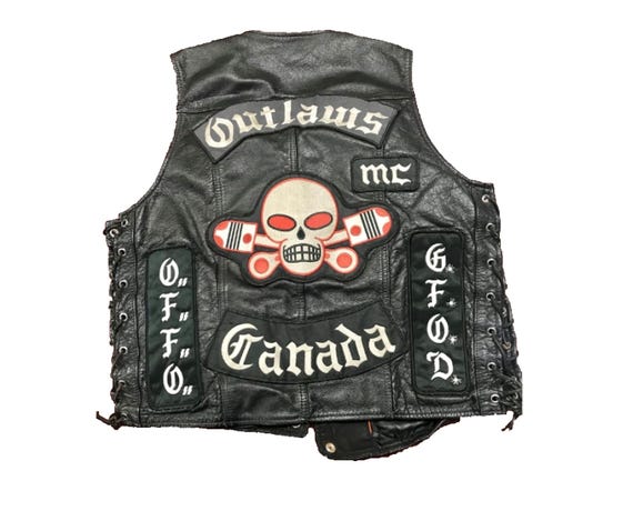 Vintage Outlaws MC Canada Leather Motorcycle Vest | Biker Club Vest | Skull Back Patch | Lace Side Leather Riding Vest