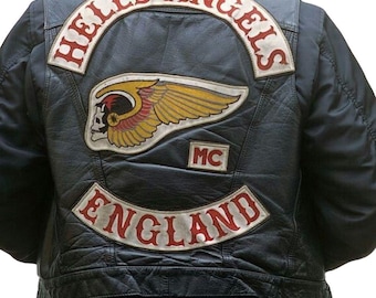 Gilet en cuir Hells Angels | Gilet de motard noir | Écusson MC dans le dos | Gilet de moto en cuir véritable