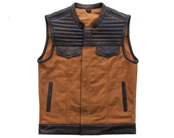 Gilet de moto classique en cuir | Gilet de moto matelassé pour homme | Col montant | Vêtements en cuir véritable