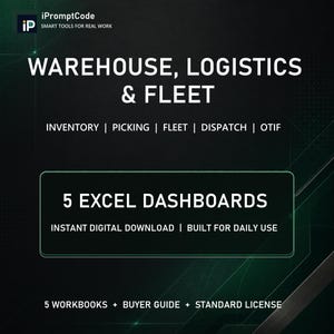 Warehouse Logistics Fleet Excel Dashboard Bundle | Inventory, Picking, Fuel, Dispatch, OTIF, Claims & Returns