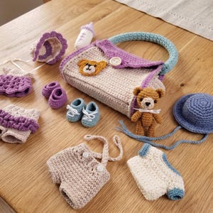 Mini Baby Doll Crochet Outfit Pattern | PDF Crochet Clothes Set | Doll Accessories Pattern | Baby Dress, Shoes & Bag Tutorial