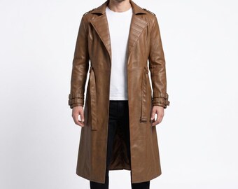 Handmade Gambit Card-Slinger Leather Trench Coat, Men’s Padded Lapel Longline Gaming Coat, Rebellion Comic Parka, Halloween Costume