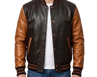 Men's Varsity Leather Jacket, Handmade Letterman Jacket, Custom Personalized College Baseball Bomber Outerwear Coat, Gift For Him