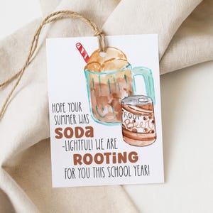 Étiquettes cadeaux imprimables pour la rentrée scolaire : Root Beer Float, Fête de la rentrée sur le thème de la crème glacée, Cadeaux pour le premier jour d'école, Cadeau de fin d'été