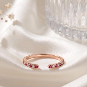 Sterling Silver Open Band Ring, Rose Gold Ruby Moissanite Stacking Jewelry