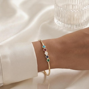 14K Gold Plated Sterling Silver Multi Gemstone Cuff Bangle, Turquoise Ruby Emerald Bracelet