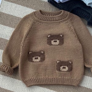 Hand Knit Baby Bear Sweater, Soft Merino Wool, Embroidered Toddler Pullover, First Birthday Outfit
