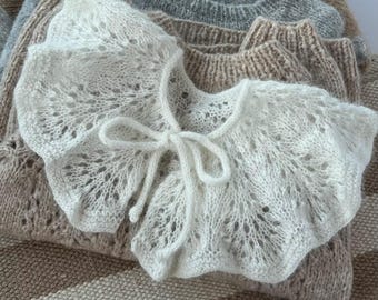 手編みアンゴラレースのピーターペンカラー、ベビーガール用服アクセサリー