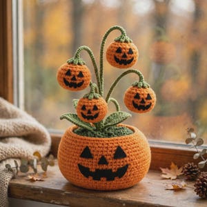 Crochet Pumpkin Bouquet & Jack-O-Lantern Pot Pattern — PDF Digital Download