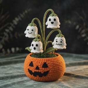 Crochet Ghost Bouquet & Jack-O-Lantern Pot Pattern — PDF Digital Download