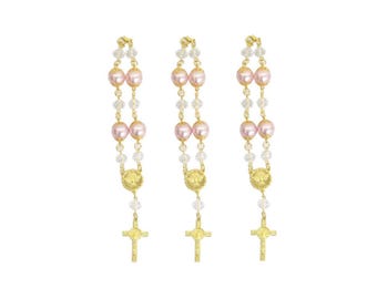 7" Large Pearl Rosary Bracelet with Gold Cross Pendant