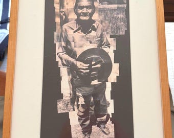 Fotomosaico firmado por Patrick Walsh - "Ken Watchman, guía navajo" 1988 - Collage vintage en blanco y negro enmarcado - Prueba de artista (A/P) poco común