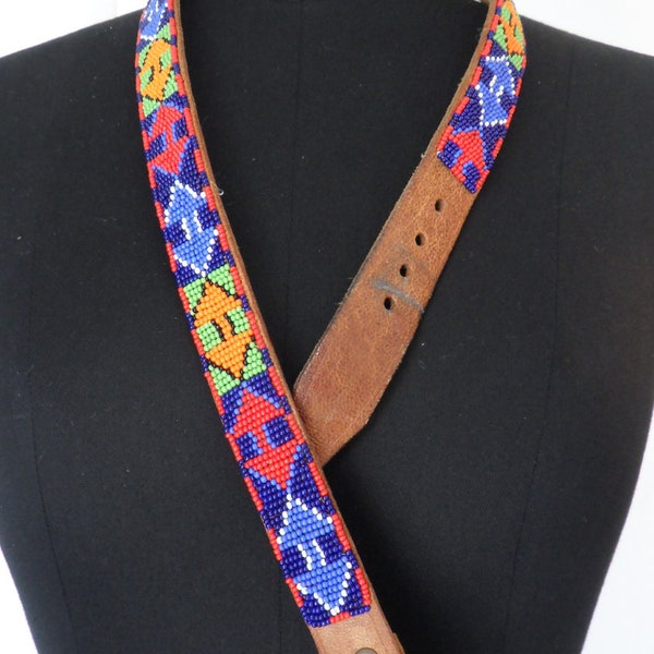 Neon Day Glo coloured UP DOWN arrow Native American motif beaded Indian belt- Boho size: waist 29-31 inches