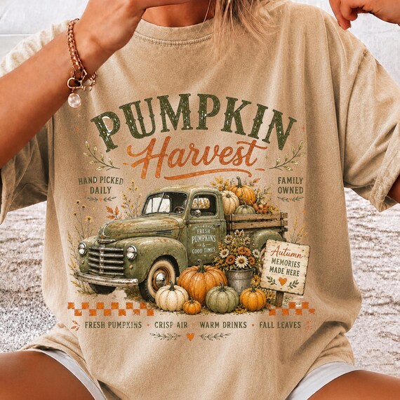 Retro Pumpkin Harvest PNG, Autumn Farm Fresh Truck Design (Digital Download)