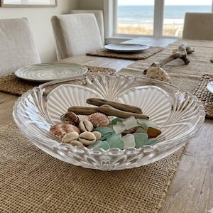 Vintage Fifth Avenue Crystal Fruit Bowl, Frosted Seashell Design, Scalloped Edge Centerpiece