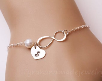 Infinity heart bracelet,heart initial bracelet,custom font monogram heart,bridesmaid gift,sisterhood gift,custom birthstone,wedding gift