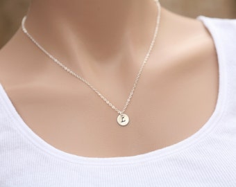 bridesmaid initial necklace,Tiny monogram charm,sterling silver,14K gold filled,hand stamped,custom font,Bridesmaids jewelry,Wedding gift