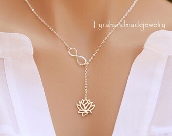 lotus flower jewellery yoga necklace gift mantra mindfulness choker dainty minimalist boho jewelry Silver yoga jewelry Lotus Necklace