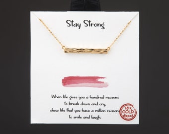 Gold textured thick bar necklace,Strength bar necklace with note card,Stay strong necklace gift,