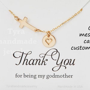Regalo madrina,Collana trasversale laterale,collana iniziale,carattere personalizzato,iniziale timbrato a mano,scelta carattere,croce orizzontale,scheda nota personalizzata