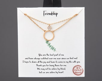 Double Layer best friend sister necklace with an eternity circle,Dainty Gold Chain Necklace,CZ dot necklace,Sisterhood gift,custom note card