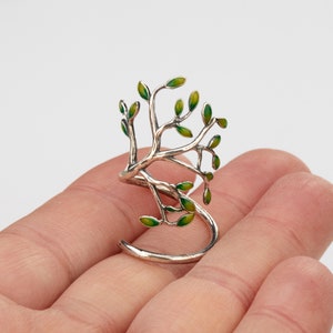 Enameled tree of life silver plated open ring,lively green leaf tree of life open ring,mother's day gift,grandma gift image 2