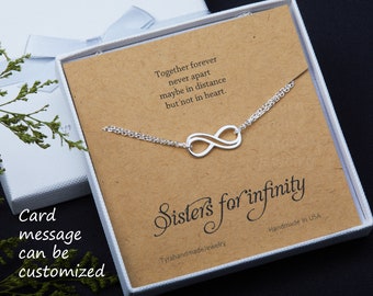 Silver double infinity bracelet,eternity love bracelet,friendship gift,sisters for infintiy,Mother groom gift,Custom note card,anniversary