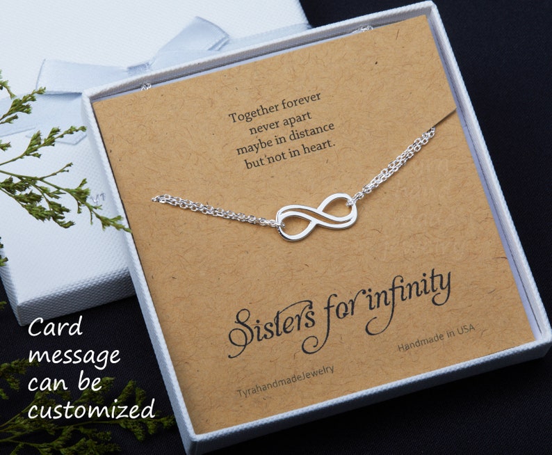 Silver double infinity bracelet,eternity love bracelet,friendship gift,sisters for infintiy,Mother groom gift,Custom note card,anniversary image 1