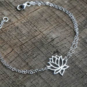 Sterling silver Lotus bracelet,Lotus jewelry,Yoga bracelet,Zen bracelet,Lucky charm jewelry,Everyday jewelry,Bridesmaid gift,Wedding Jewelry image 3