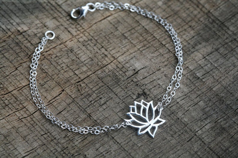 Sterling silver Lotus bracelet,Lotus jewelry,Yoga bracelet,Zen bracelet,Lucky charm jewelry,Everyday jewelry,Bridesmaid gift,Wedding Jewelry image 3