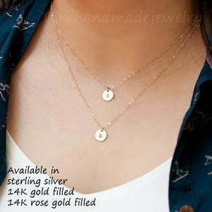 Double Layered Gold initial necklace,hand stamped initail discs,custom font,double Monogram,sisters gift,mother and baby,couple initials,