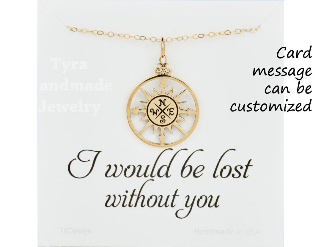 Gold Compass Necklace With Message Card,large Compass Necklace ...