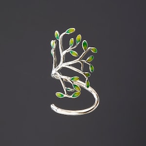 Enameled tree of life silver plated open ring,lively green leaf tree of life open ring,mother&#39;s day gift,grandma gift