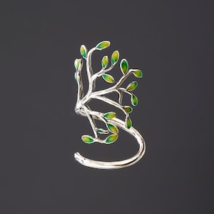 Enameled tree of life silver plated open ring,lively green leaf tree of life open ring,mother's day gift,grandma gift image 1