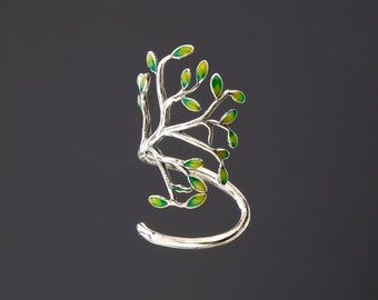 Enameled tree of life silver plated open ring,lively green leaf tree of life open ring,mother's day gift,grandma gift