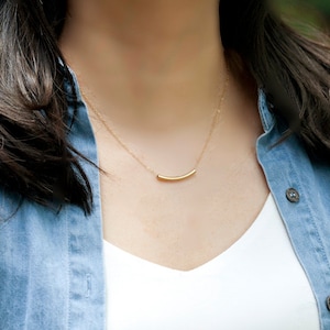 Small Tube bar Necklace,gold filled tube Necklace,Gold filled Necklace,Simple Tube Necklace,Curved Bar Necklace,Celebrity Inspired Jewelry