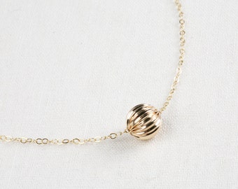 Gold Filled ball Necklace,Ball necklace,corrugated gold ball,gold bead necklace,Everyday Jewelry,Bridesmaid gift,Wedding jewelry,Simplistic,