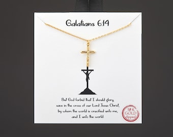 Crucifix necklace with note card,gold or white gold dipped,Confirmation gift necklace,faith necklace,Best friend gift
