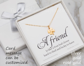 Four leaf clover necklace,shamrock necklace,St Patricks Day gift,Best friend gift,graduation gift,sisterhood,birthday gift,custom note card