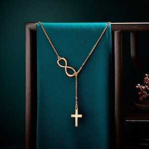 Regalos para madrinas, collar con cruz infinita, collar con cruz lateral, joyería de fe, tarjeta de madrina personalizada, collar bendecido, lazo con cruz infinita Y