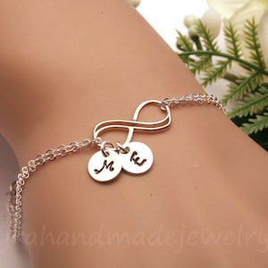 Infinity initial bracelet,double infinity bracelet,hand stamped initial,Couple monograms,custom font,sisterhood gift,friendship gift,wedding
