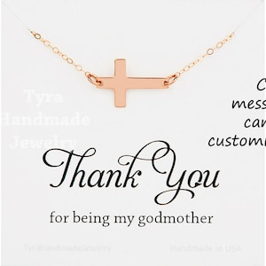 Rose Gold seitlich Kreuz Halskette, glauben Schmuck, Konfirmation Taufe Geschenk, Patin Geschenk, jeden Tag, seitlich Kreuz, benutzerdefinierte Schmuck-Karte