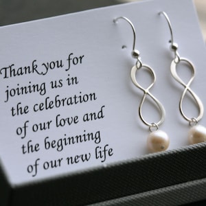 Boucles d'oreilles à l'infini en argent sterling, personnalisée, pierre de naissance personnalisée, carte de demoiselle d'honneur avec des boucles d'oreilles, carte de remerciement, bijoux de mariée de mariage