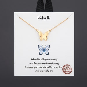Colar de renascimento de borboleta mergulhada em ouro com cartão de nota, hipoalergênico, mergulhado em ouro branco ou amarelo, um novo colar de começo, presente de melhor amigo