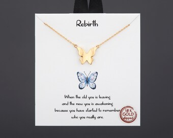Gold dipped butterfly rebirth necklace with note card,hypoallergenic,white or yellow gold dipped,A new beginning necklace,best friend gift