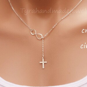 Sideways infinity cross necklace,Infinity karma necklace,Lariat Y necklace,cross necklace,Blessed jewelry,best friend gift,birthday gift image 2