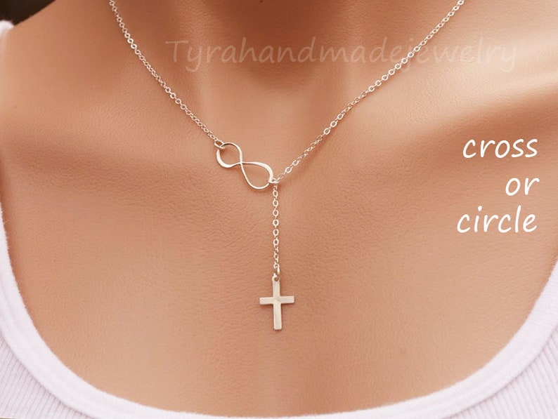 Sideways infinity cross necklace,Infinity karma necklace,Lariat Y necklace,cross necklace,Blessed jewelry,best friend gift,birthday gift image 2